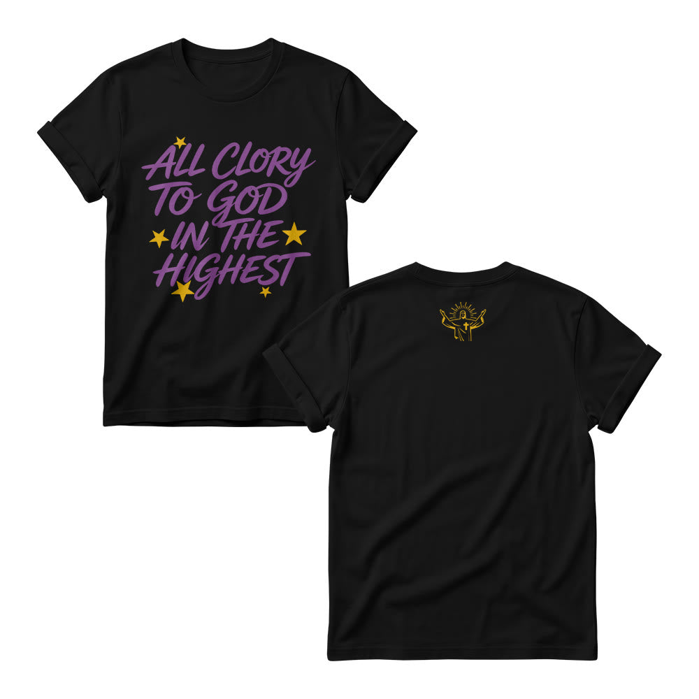 Christianartworkshop All Glory To God In The Highest Star Accent Front Print Women’s Crewnecks - Black - 4XL - image 1
