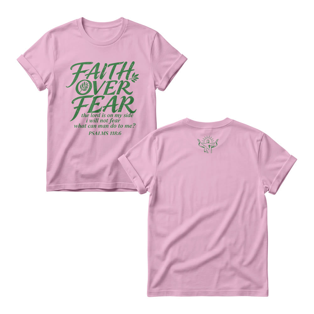 Christianartworkshop Faith Over Fear Olive Branch Psalm 118:6 Cursive Front Print Christian Women’s Crewnecks - Pink - 4XL - image 7