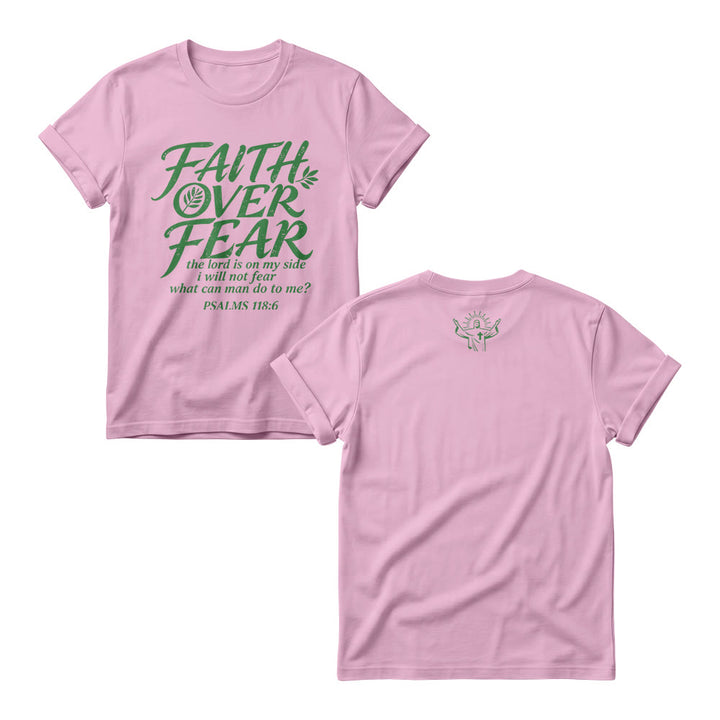 Christianartworkshop Faith Over Fear Olive Branch Psalm 118:6 Cursive Front Print Christian Women’s Crewnecks - Pink - 4XL - image 7