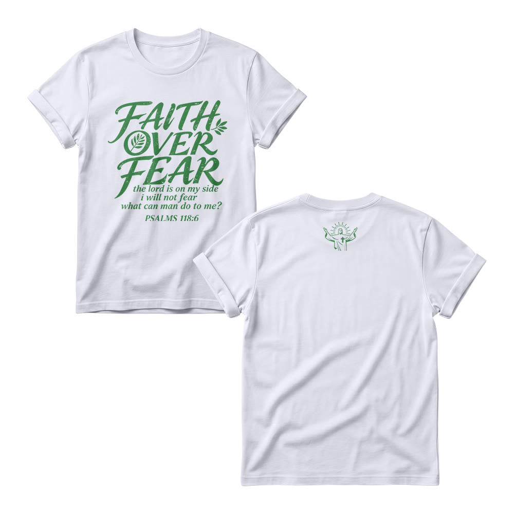 Christianartworkshop Faith Over Fear Olive Branch Psalm 118:6 Cursive Front Print Christian Women’s Crewnecks - White - 4XL - image 4