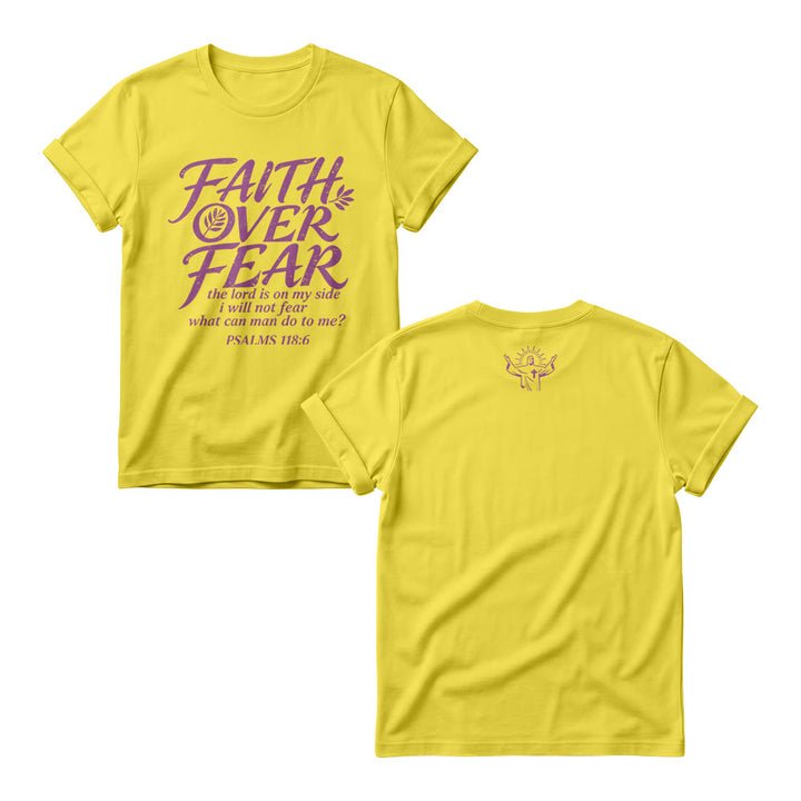 Christianartworkshop Faith Over Fear Olive Branch Psalm 118:6 Cursive Front Print Christian Women’s Crewnecks - Yellow - 4XL - image 2