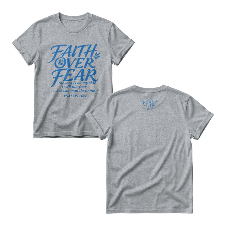 Christianartworkshop Faith Over Fear Olive Branch Psalm 118:6 Cursive Front Print Christian Women’s Crewnecks - Grey - 4XL - image 6