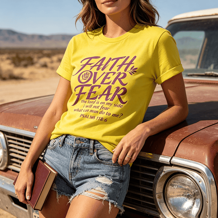 Christianartworkshop Faith Over Fear Olive Branch Psalm 118:6 Cursive Front Print Christian Women’s Crewnecks - image 0