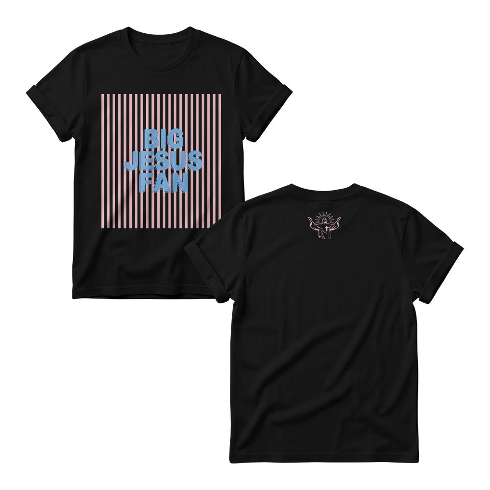 Christianartworkshop Sport Block Font Striped Background Big Jesus Fan Dual Print Women’s Crewnecks - Black - 4XL - image 6