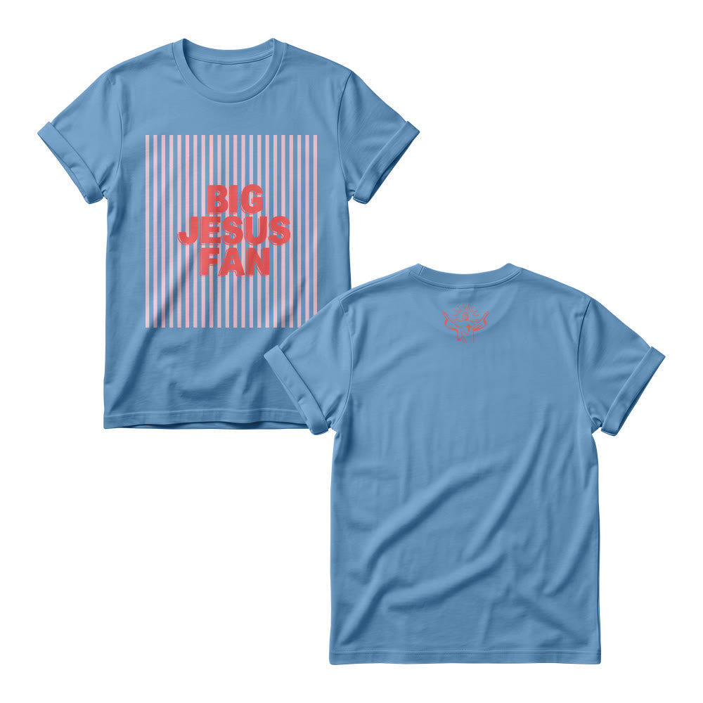Christianartworkshop Sport Block Font Striped Background Big Jesus Fan Dual Print Women’s Crewnecks - Blue - 4XL - image 5