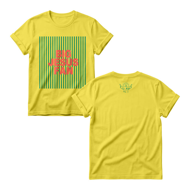 Christianartworkshop Sport Block Font Striped Background Big Jesus Fan Dual Print Women’s Crewnecks - Yellow - 4XL - image 2