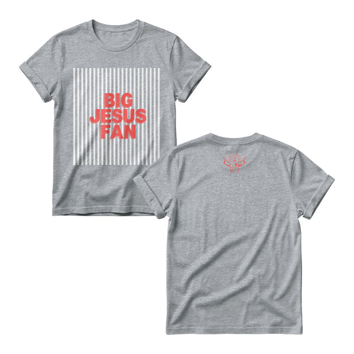 Christianartworkshop Sport Block Font Striped Background Big Jesus Fan Dual Print Women’s Crewnecks - Grey - 4XL - image 3