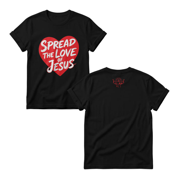 Christianartworkshop Spread The Love Of Jesus Solid Heart Shape Brush Script Front Print Christian Women’s Crewnecks - Black - 4XL - image 6