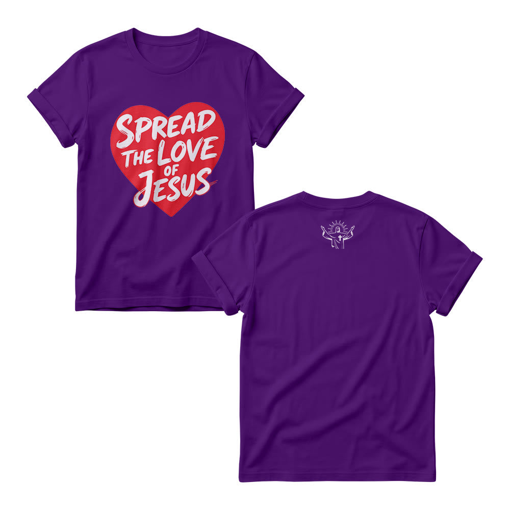 Christianartworkshop Spread The Love Of Jesus Solid Heart Shape Brush Script Front Print Christian Women’s Crewnecks - Purple - 4XL - image 7