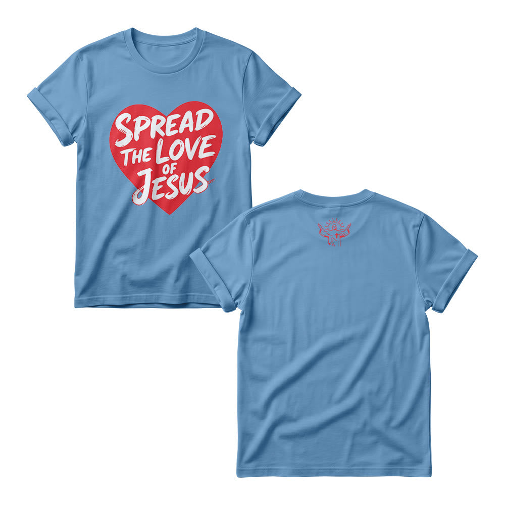 Christianartworkshop Spread The Love Of Jesus Solid Heart Shape Brush Script Front Print Christian Women’s Crewnecks - Blue - 4XL - image 5