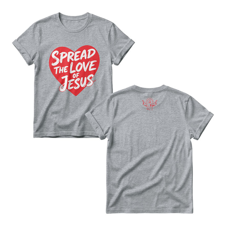 Christianartworkshop Spread The Love Of Jesus Solid Heart Shape Brush Script Front Print Christian Women’s Crewnecks - Grey - 4XL - image 3