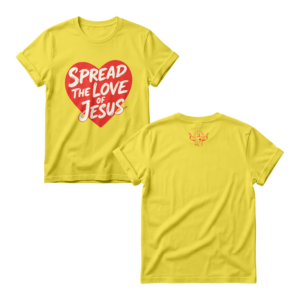 Christianartworkshop Spread The Love Of Jesus Solid Heart Shape Brush Script Front Print Christian Women’s Crewnecks - Yellow - 4XL - image 2