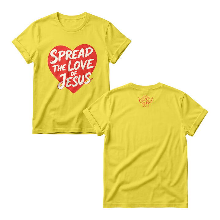 Christianartworkshop Spread The Love Of Jesus Solid Heart Shape Brush Script Front Print Christian Women’s Crewnecks - Yellow - 4XL - image 2