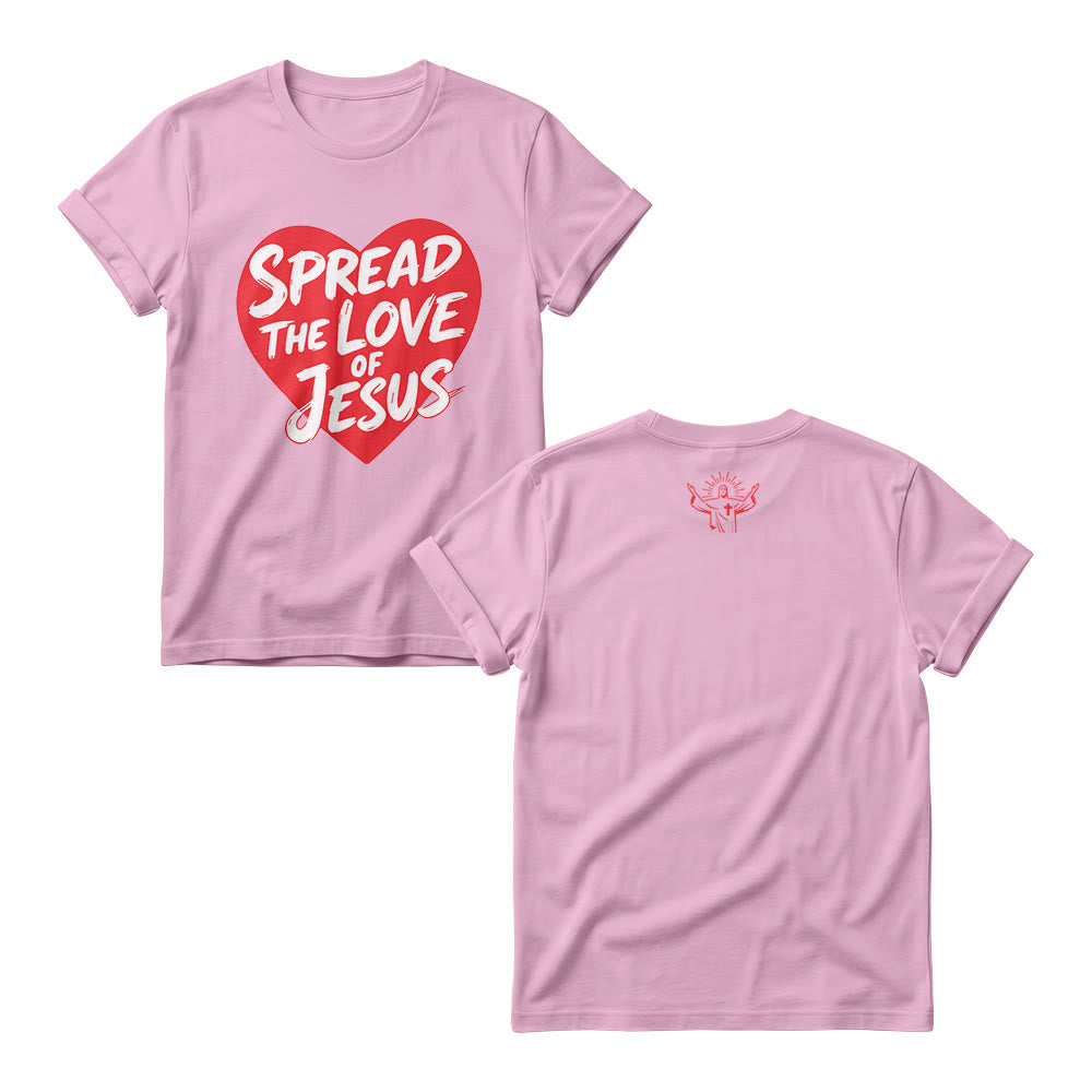 Christianartworkshop Spread The Love Of Jesus Solid Heart Shape Brush Script Front Print Christian Women’s Crewnecks - Pink - 4XL - image 4