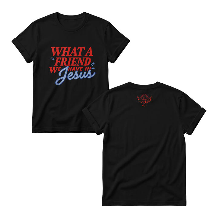 Christianartworkshop What A Friend We Have In Jesus Mix Block Cursive Tiny Star Sparkle Accent Front Print Christian Women’s Crewnecks - Black - 4XL - image 6