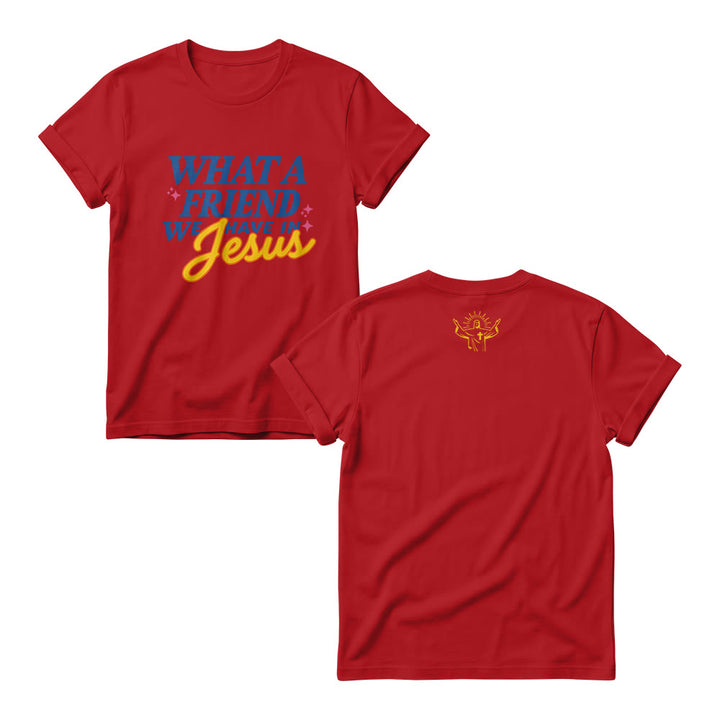 Christianartworkshop What A Friend We Have In Jesus Mix Block Cursive Tiny Star Sparkle Accent Front Print Christian Women’s Crewnecks - Red - 4XL - image 8