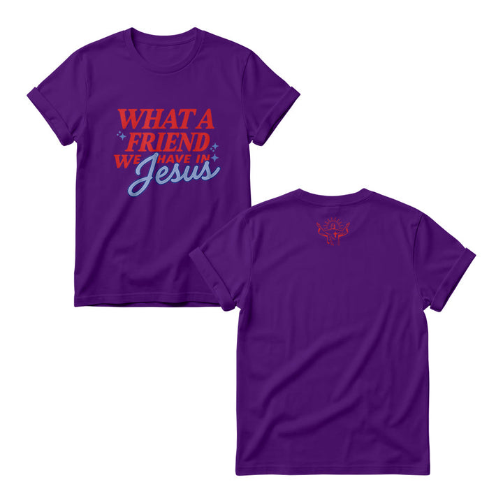 Christianartworkshop What A Friend We Have In Jesus Mix Block Cursive Tiny Star Sparkle Accent Front Print Christian Women’s Crewnecks - Purple - 4XL - image 7