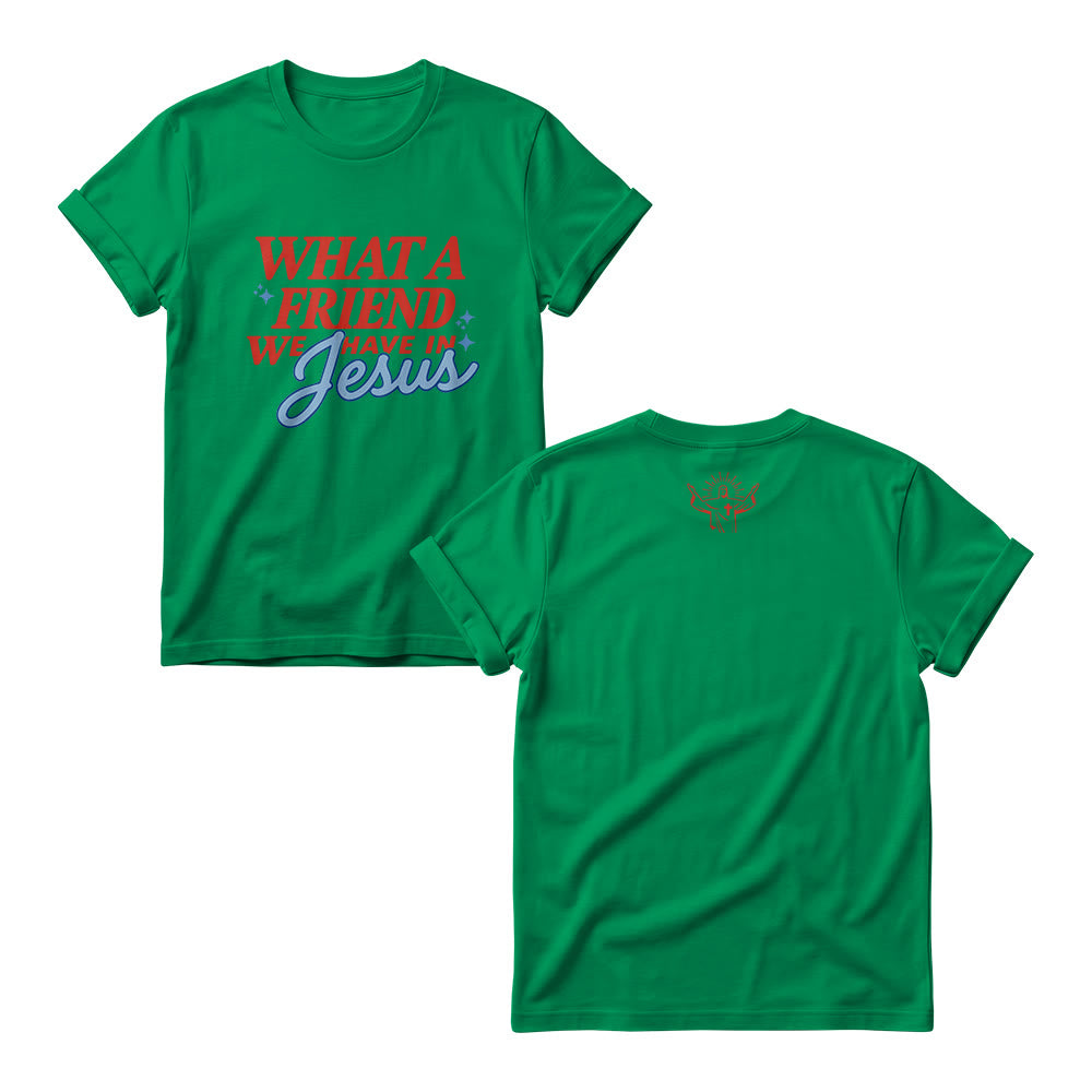 Christianartworkshop What A Friend We Have In Jesus Mix Block Cursive Tiny Star Sparkle Accent Front Print Christian Women’s Crewnecks - Green - 4XL - image 9
