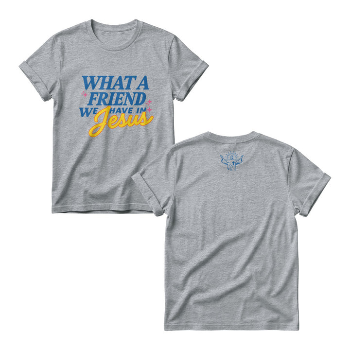 Christianartworkshop What A Friend We Have In Jesus Mix Block Cursive Tiny Star Sparkle Accent Front Print Christian Women’s Crewnecks - Grey - 4XL - image 3