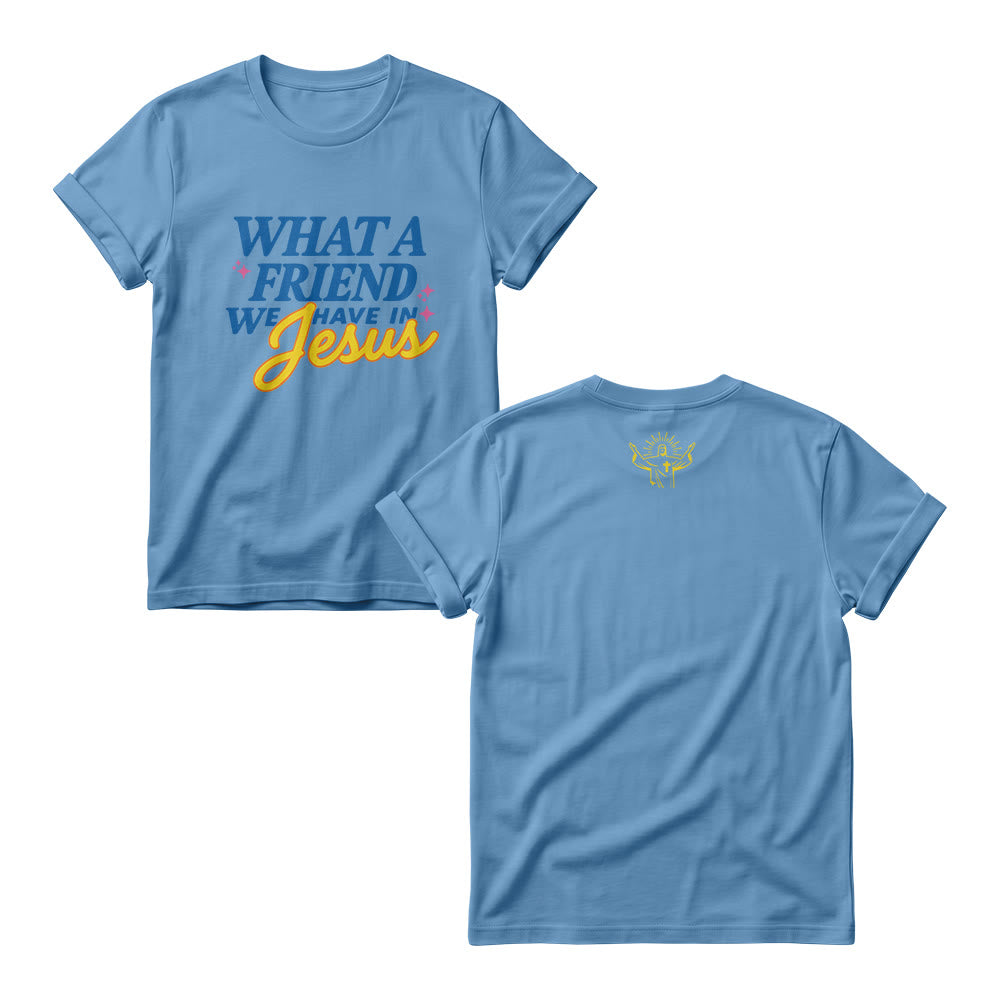 Christianartworkshop What A Friend We Have In Jesus Mix Block Cursive Tiny Star Sparkle Accent Front Print Christian Women’s Crewnecks - Blue - 4XL - image 5