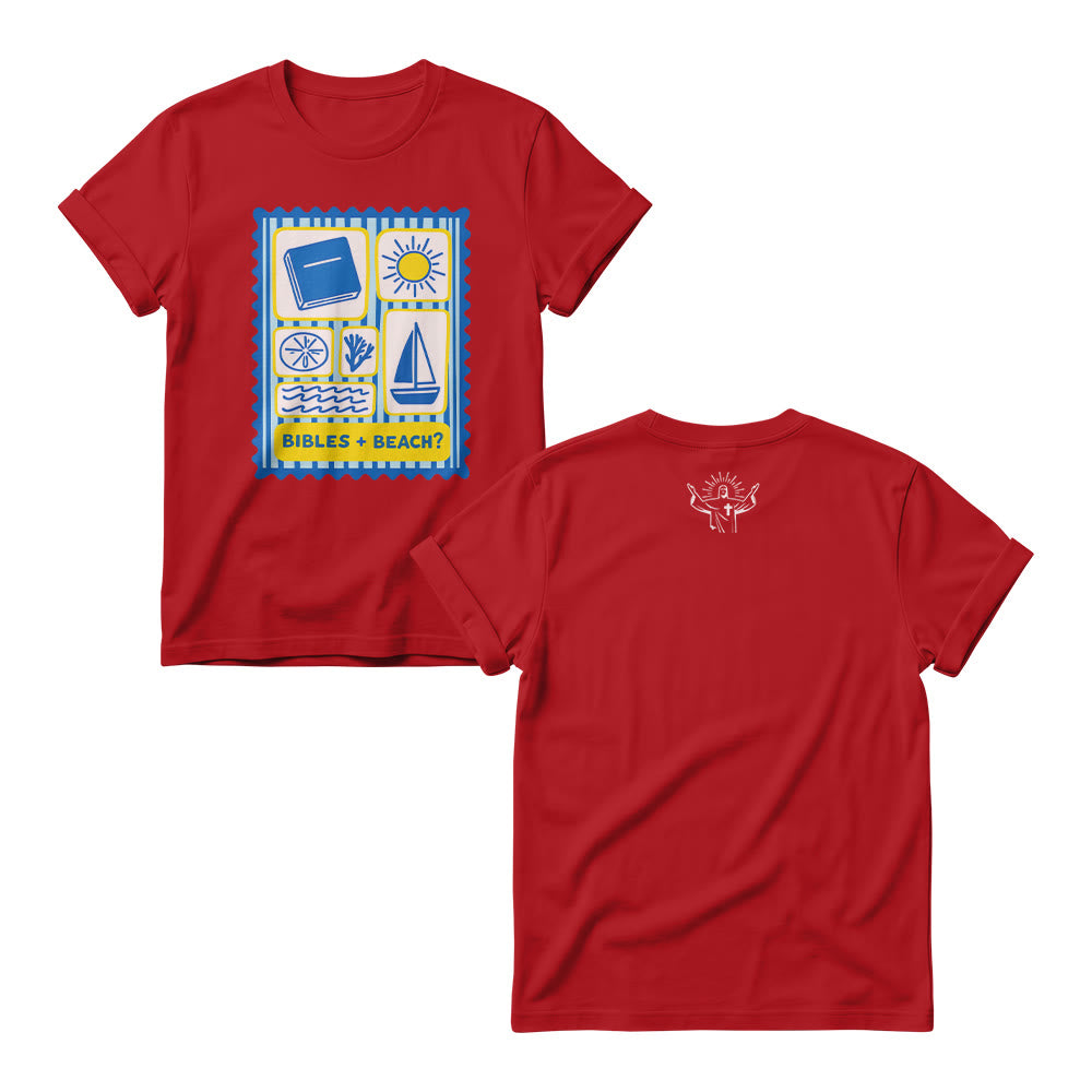 Christianartworkshop Pastel Stamp Grid Bible Sun Palm Sailboat Wave Doodle Women’s Crewnecks - Red - 4XL - image 8