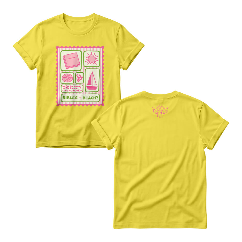 Christianartworkshop Pastel Stamp Grid Bible Sun Palm Sailboat Wave Doodle Women’s Crewnecks - Yellow - 4XL - image 2
