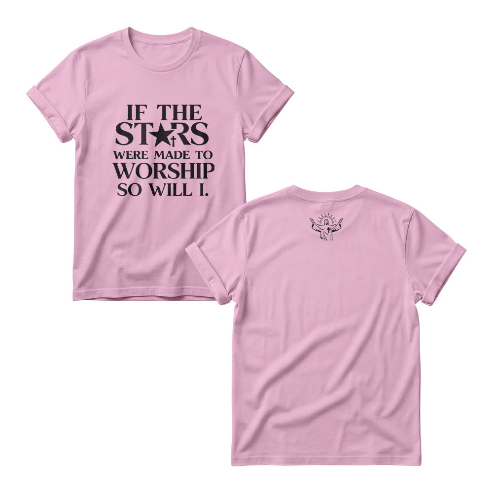 Christianartworkshop If The Stars Were Made To Worship Cross Star Replace Serif Stack Front Print  Women’s Crewnecks - Pink - 4XL - image 4