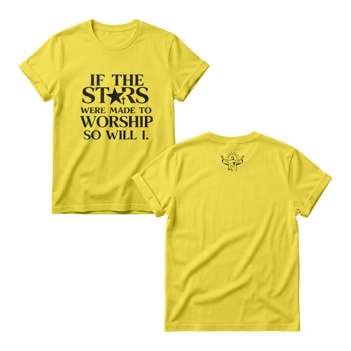 Christianartworkshop If The Stars Were Made To Worship Cross Star Replace Serif Stack Front Print  Women’s Crewnecks - Yellow - 4XL - image 3