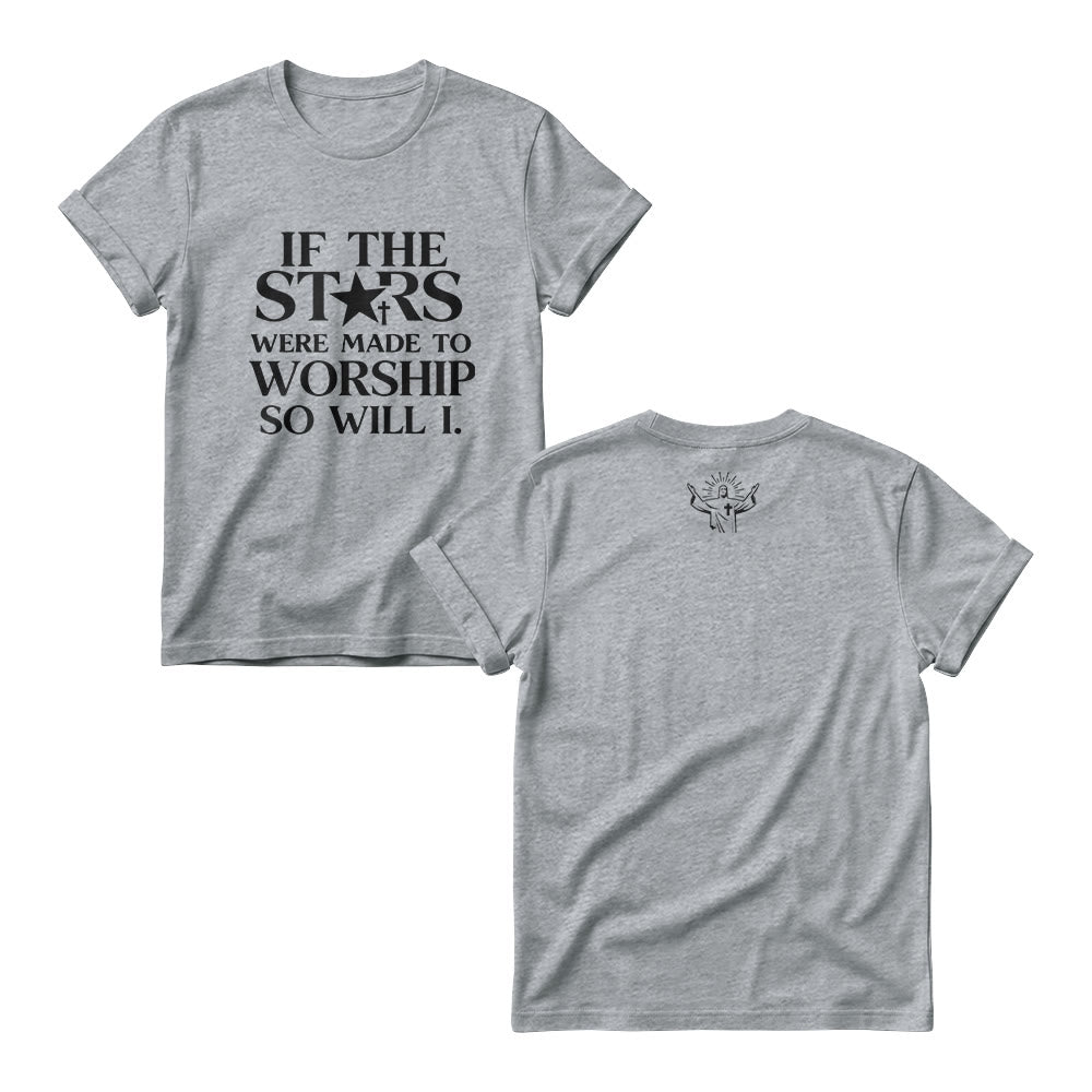 Christianartworkshop If The Stars Were Made To Worship Cross Star Replace Serif Stack Front Print  Women’s Crewnecks - Grey - 4XL - image 1