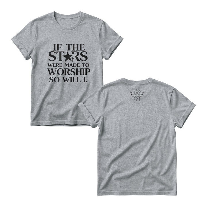 Christianartworkshop If The Stars Were Made To Worship Cross Star Replace Serif Stack Front Print  Women’s Crewnecks - Grey - 4XL - image 1
