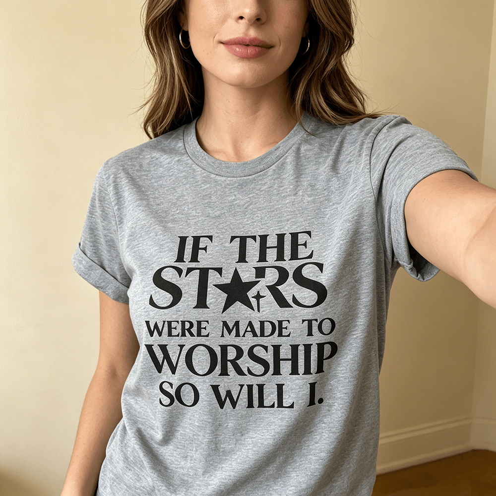 Christianartworkshop If The Stars Were Made To Worship Cross Star Replace Serif Stack Front Print  Women’s Crewnecks - image 0
