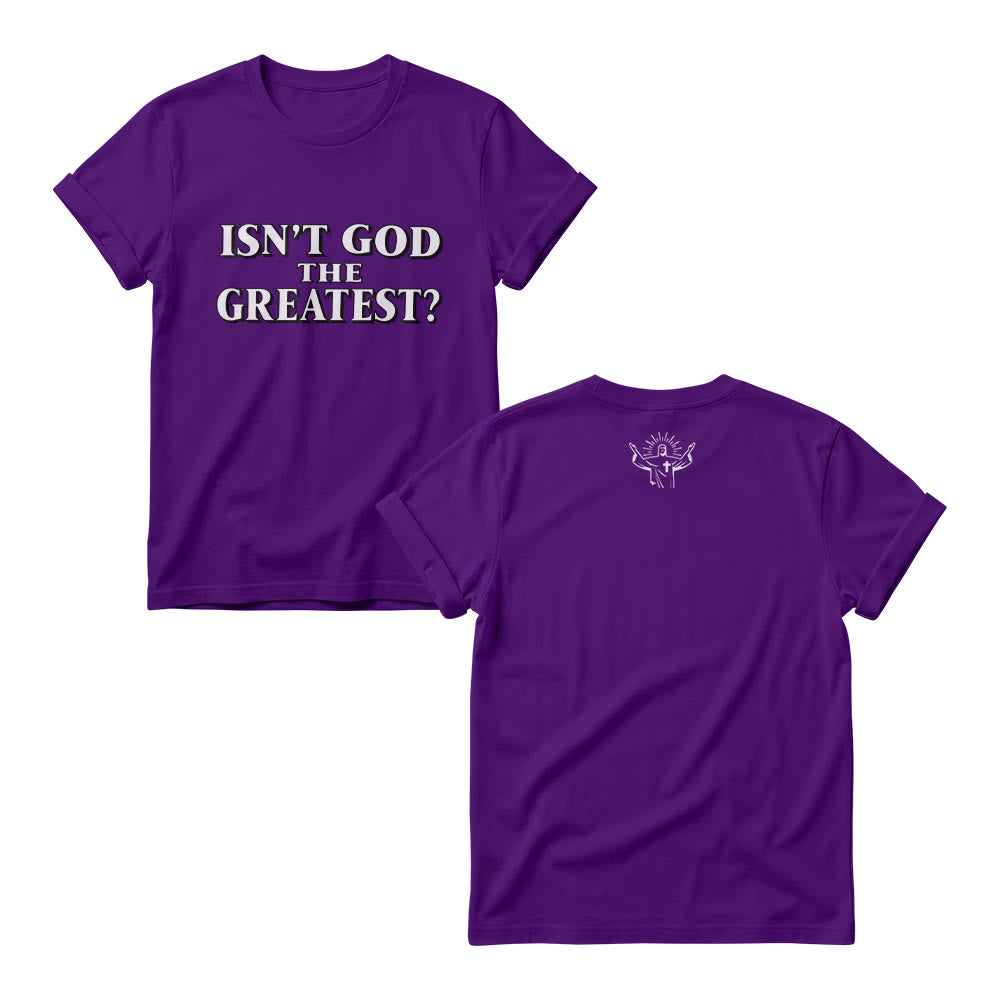Christianartworkshop Isn’t God The Greatest Bold Contrast Outline Serif Front Print Christian Women’s Crewnecks - Purple - 4XL - image 7