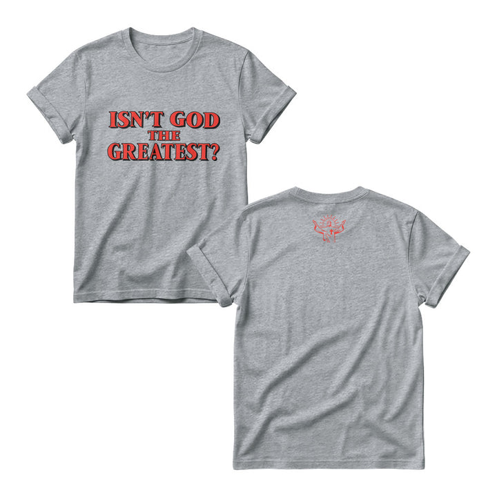 Christianartworkshop Isn’t God The Greatest Bold Contrast Outline Serif Front Print Christian Women’s Crewnecks - Grey - 4XL - image 3