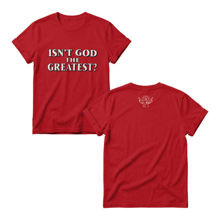 Christianartworkshop Isn’t God The Greatest Bold Contrast Outline Serif Front Print Christian Women’s Crewnecks - Red - 4XL - image 8