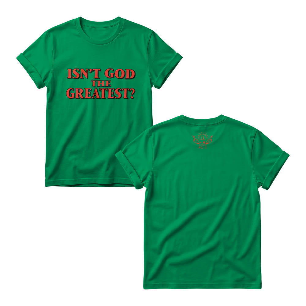 Christianartworkshop Isn’t God The Greatest Bold Contrast Outline Serif Front Print Christian Women’s Crewnecks - Green - 4XL - image 9