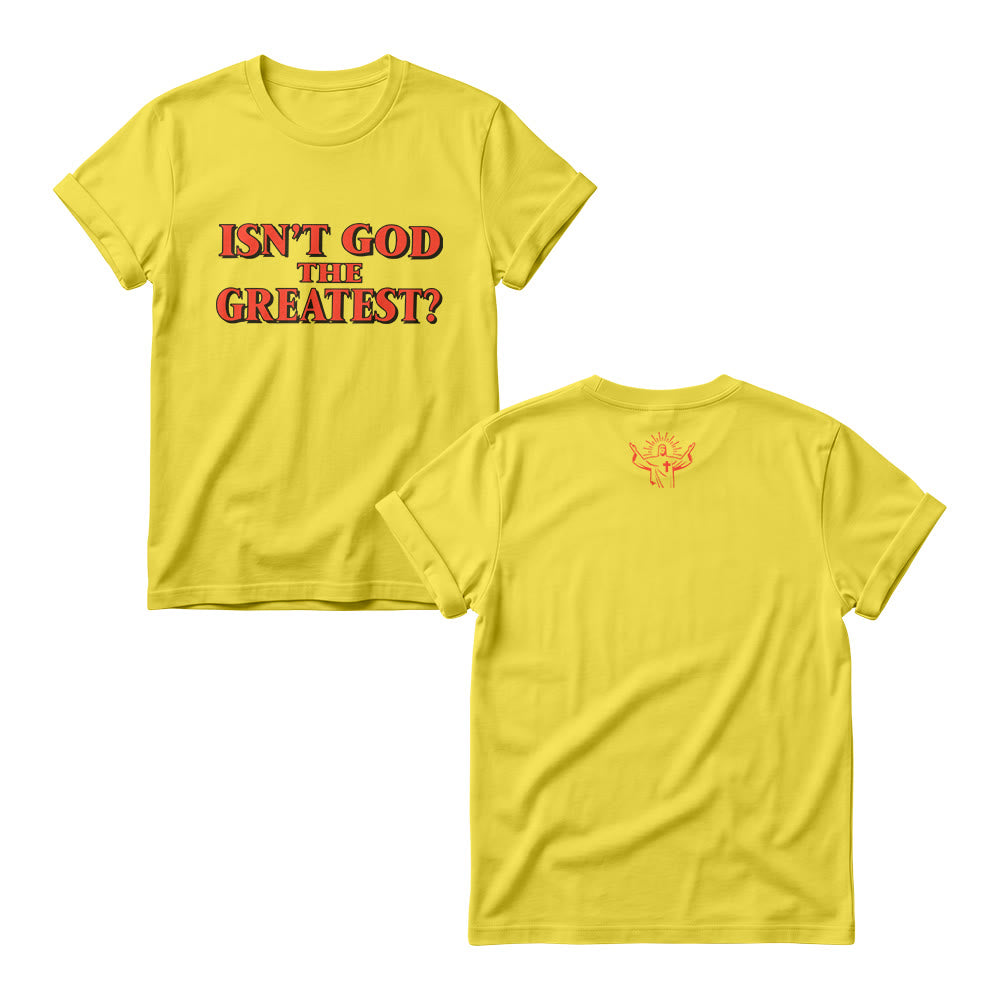 Christianartworkshop Isn’t God The Greatest Bold Contrast Outline Serif Front Print Christian Women’s Crewnecks - Yellow - 4XL - image 2