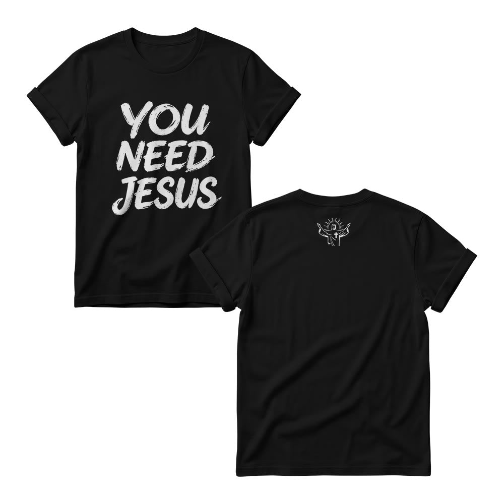 Christianartworkshop You Need Jesus Distressed Brush Stack Script Front Print Christian Women’s Crewnecks - Black - 4XL - image 1