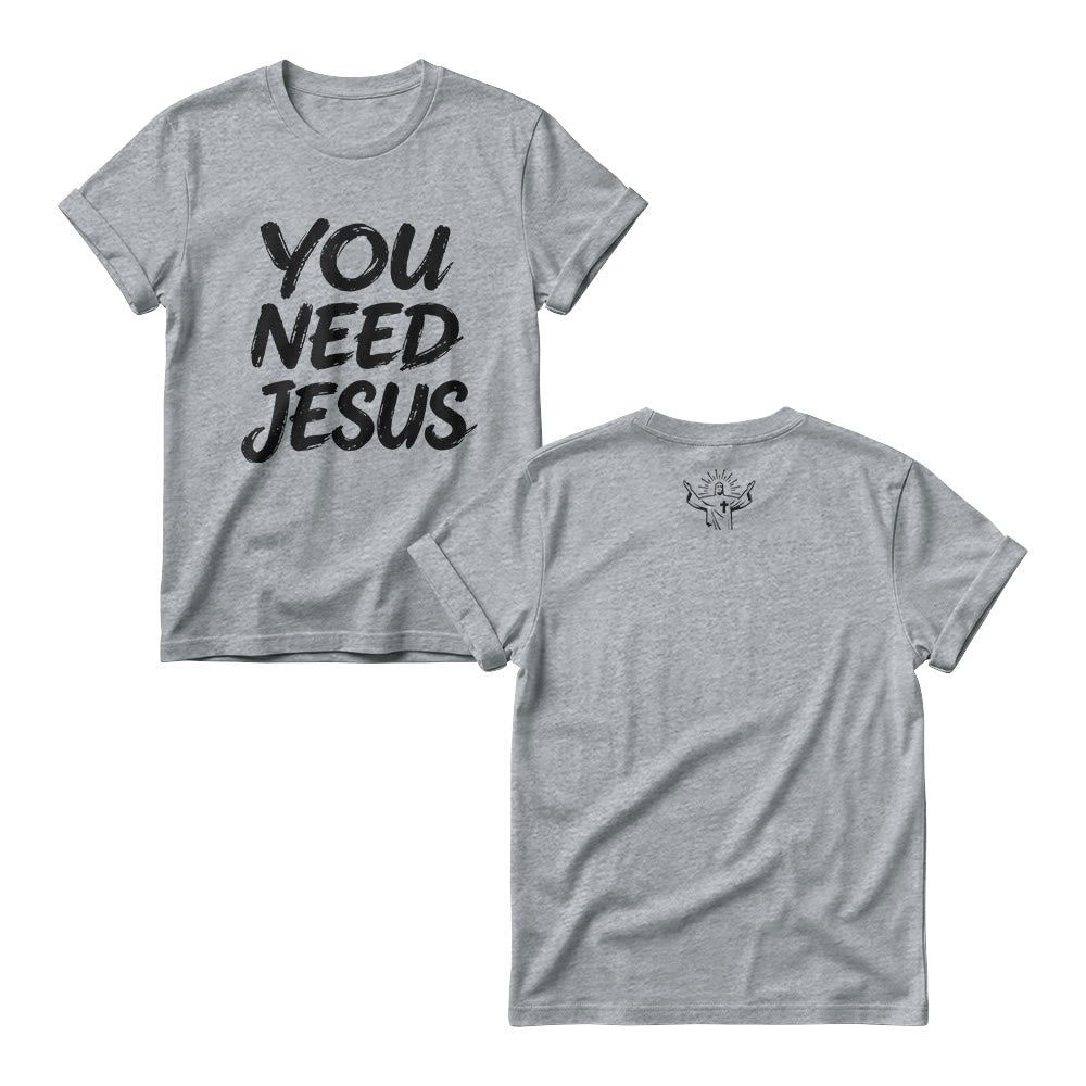 Christianartworkshop You Need Jesus Distressed Brush Stack Script Front Print Christian Women’s Crewnecks - Grey - 4XL - image 4