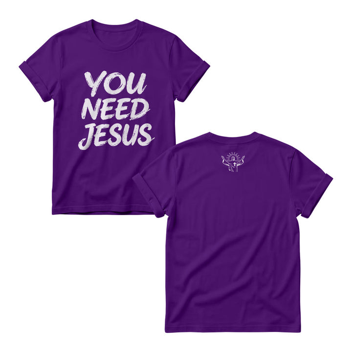 Christianartworkshop You Need Jesus Distressed Brush Stack Script Front Print Christian Women’s Crewnecks - Purple - 4XL - image 7