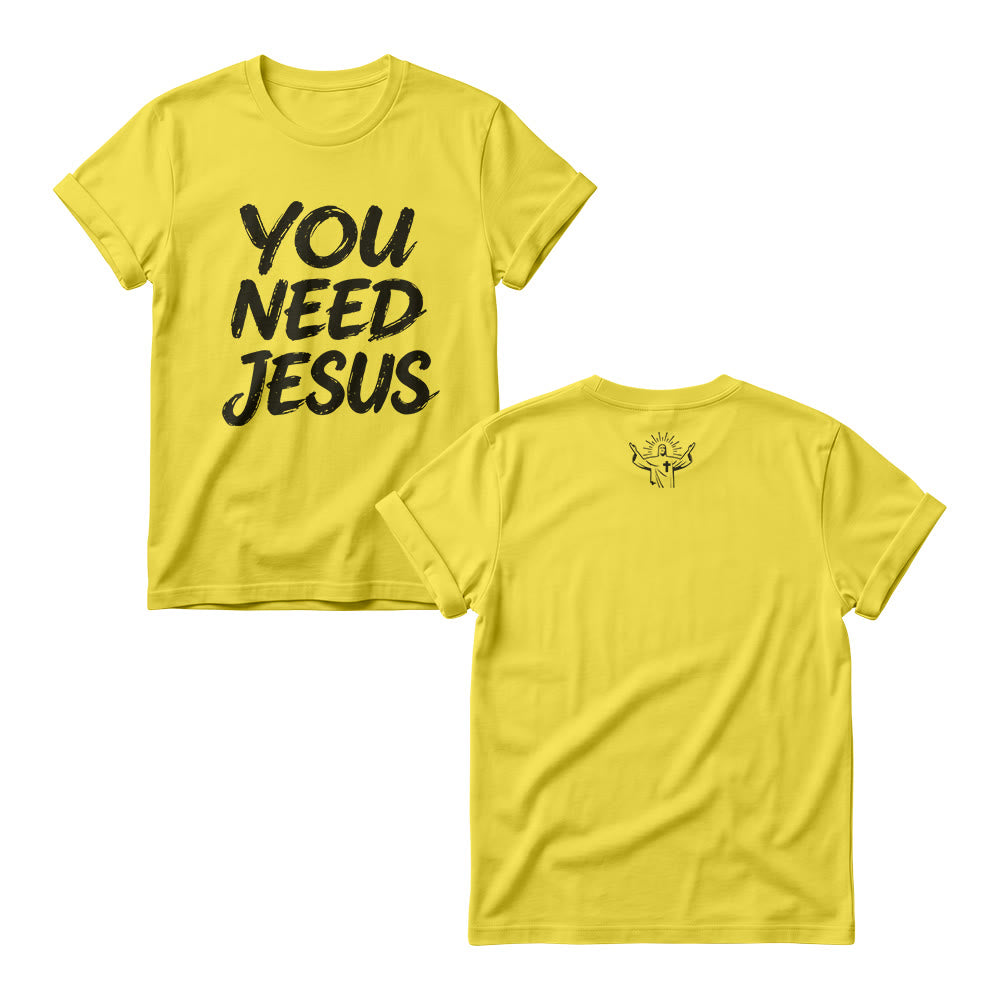 Christianartworkshop You Need Jesus Distressed Brush Stack Script Front Print Christian Women’s Crewnecks - Yellow - 4XL - image 3