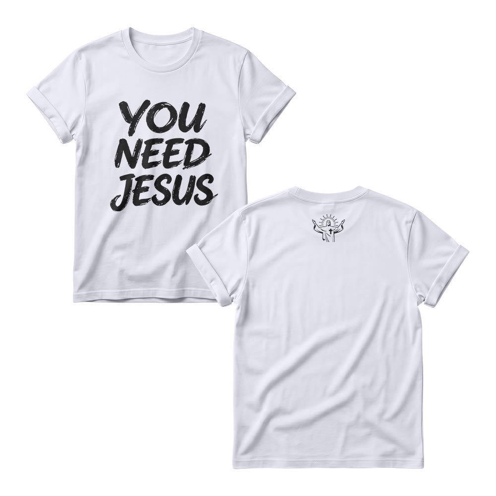 Christianartworkshop You Need Jesus Distressed Brush Stack Script Front Print Christian Women’s Crewnecks - White - 4XL - image 2