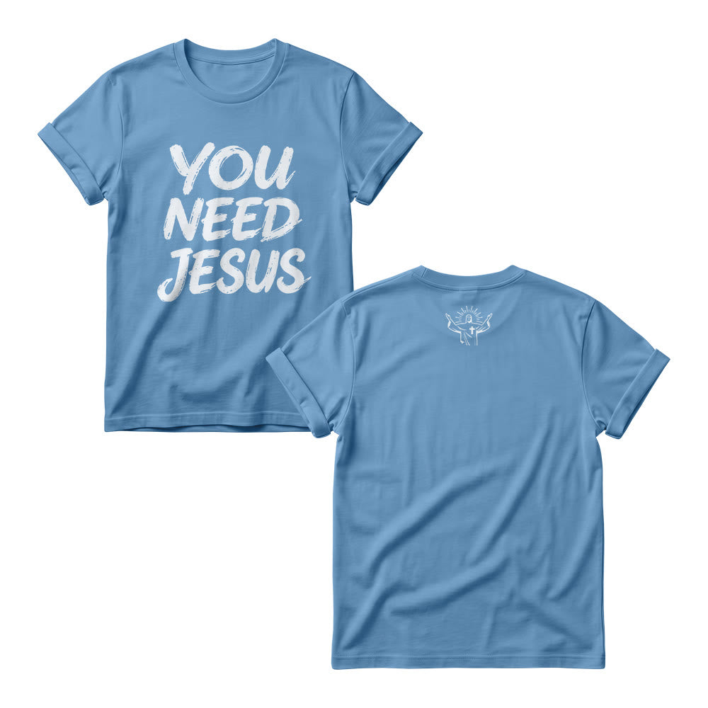 Christianartworkshop You Need Jesus Distressed Brush Stack Script Front Print Christian Women’s Crewnecks - Blue - 4XL - image 6