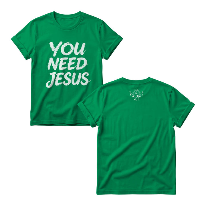 Christianartworkshop You Need Jesus Distressed Brush Stack Script Front Print Christian Women’s Crewnecks - Green - 4XL - image 9