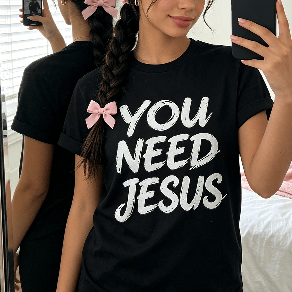 Christianartworkshop You Need Jesus Distressed Brush Stack Script Front Print Christian Women’s Crewnecks - image 0