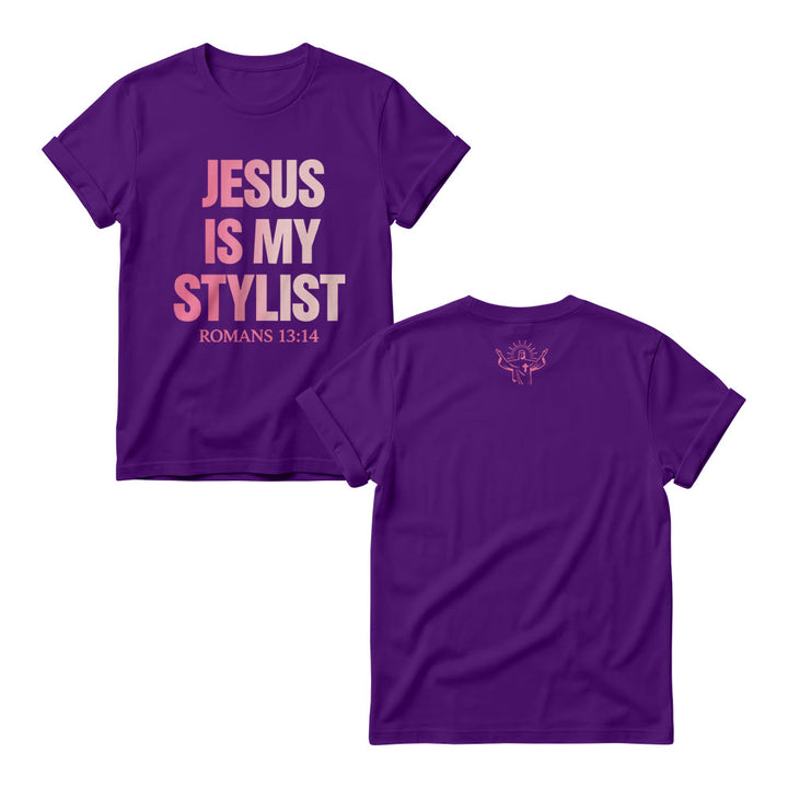 Christianartworkshop Humorous Fashion Christian Verse Gradient Text Front Graphic Women’s Crewnecks - Purple - 4XL - image 7