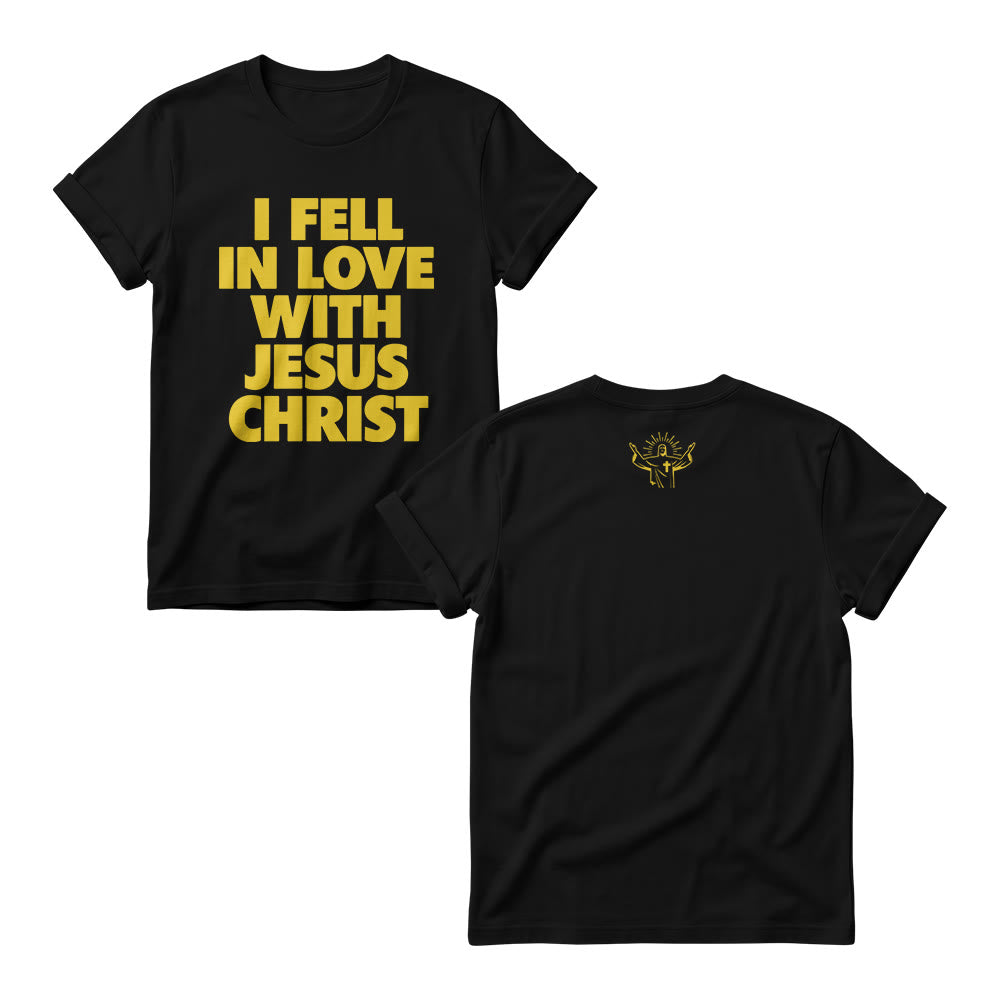 Christianartworkshop I Fell In Love With Jesus Christ Vertical Stack Bold Block Front Print Christian Women’s Crewnecks - Black - 4XL - image 1