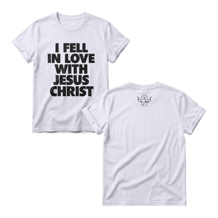 Christianartworkshop I Fell In Love With Jesus Christ Vertical Stack Bold Block Front Print Christian Women’s Crewnecks - White - 4XL - image 2