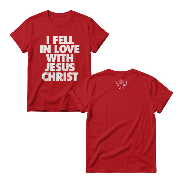 Christianartworkshop I Fell In Love With Jesus Christ Vertical Stack Bold Block Front Print Christian Women’s Crewnecks - Red - 4XL - image 8