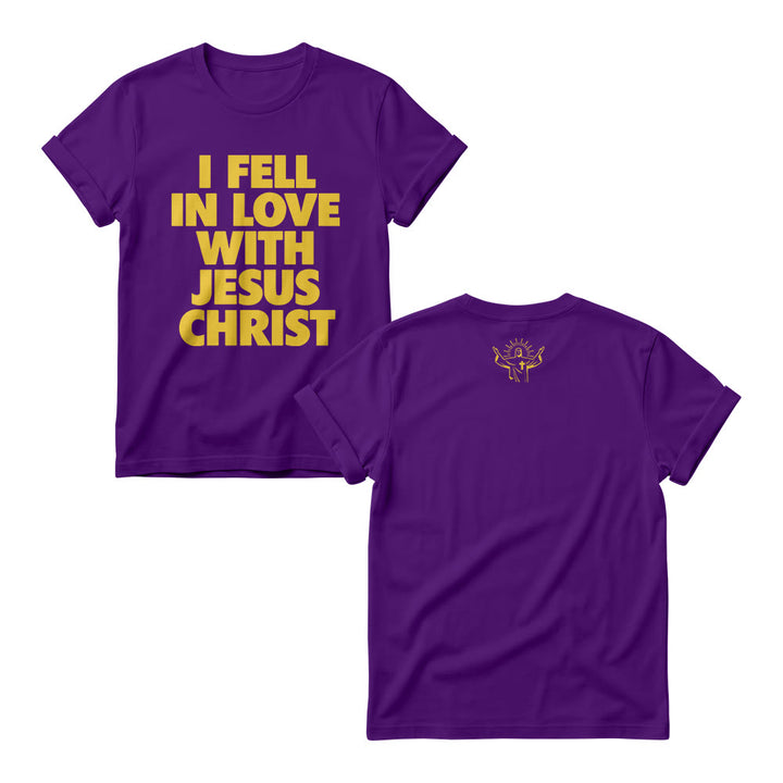 Christianartworkshop I Fell In Love With Jesus Christ Vertical Stack Bold Block Front Print Christian Women’s Crewnecks - Purple - 4XL - image 7