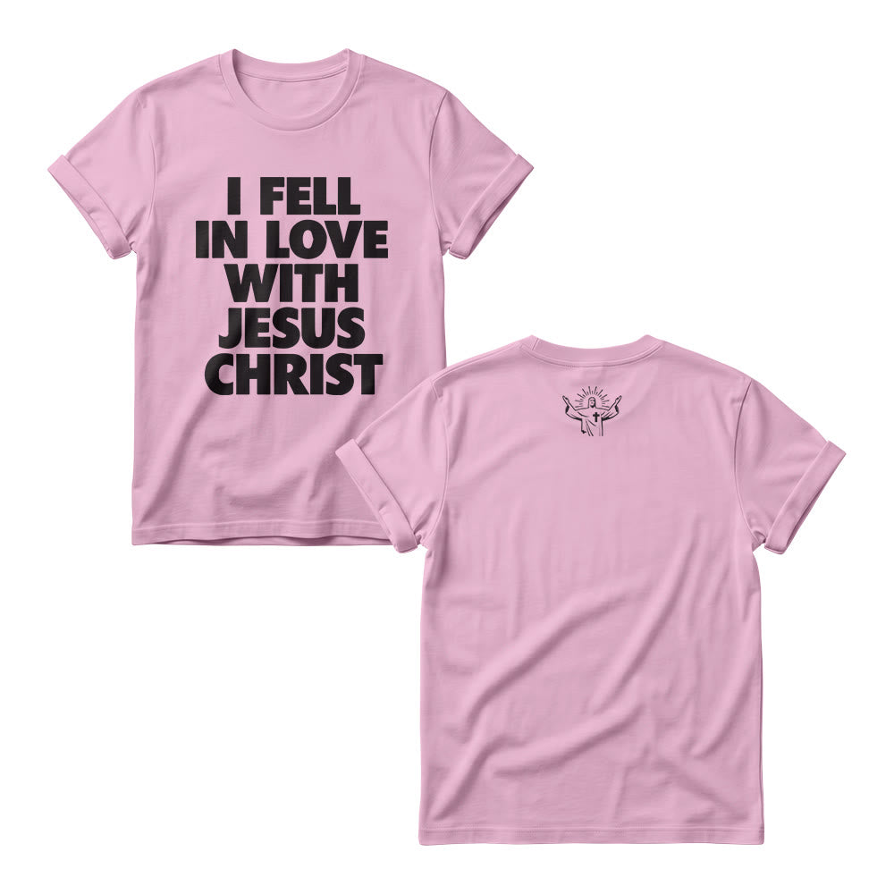 Christianartworkshop I Fell In Love With Jesus Christ Vertical Stack Bold Block Front Print Christian Women’s Crewnecks - Pink - 4XL - image 5